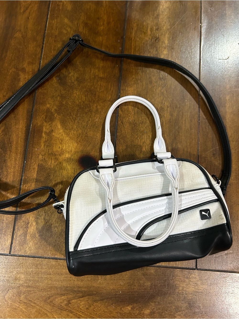 Puma White and Black Crossbody Mini Satchel